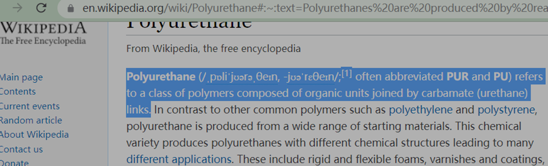 screenshot of bonded leather definition in wikipedia